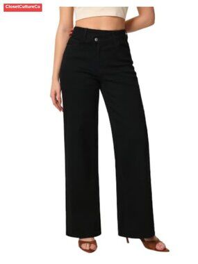 Women's Wide Leg Jeans Stretchy Denim Asymmetrical Button Fly